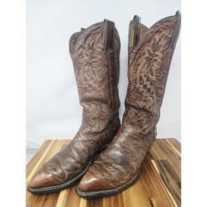 Vtg Mens Texas Imperial Buckboard  Cowboy Boot Handmade Distressed Leather 8.5 D